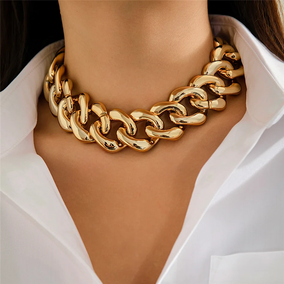 Übertriebene geometrische CCB Chunky-Kettenhalskette für Damen, kreative verdrehte dicke Halskette, Grunge-Steampunk-Schmuck für Herren – Detail 1