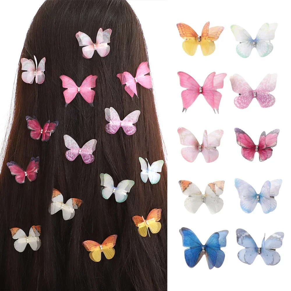 5 teile/satz Nette Mesh Doppel-schicht Simulation Schmetterling Haarnadeln für Schöne Mädchen Prinzessin Bunte Gradienten Headwear Haar Clips