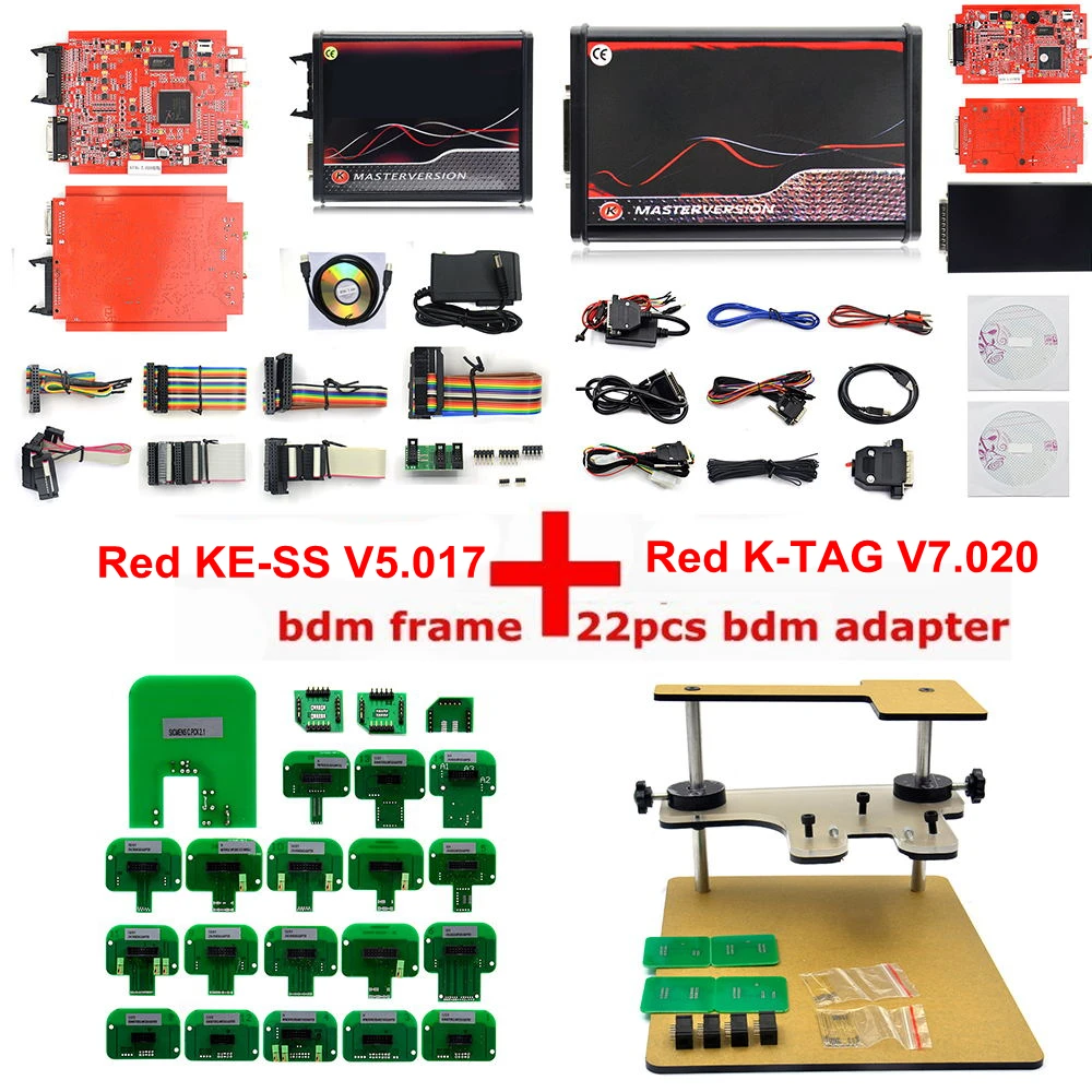Online 2.80 EU For Ke-ss V5.017 OBD2 Manager Tuning Kit For KESS KTAG V7.020 4 LED BDM Frame 22pcs Adapters ECU Programmer car obd adapter