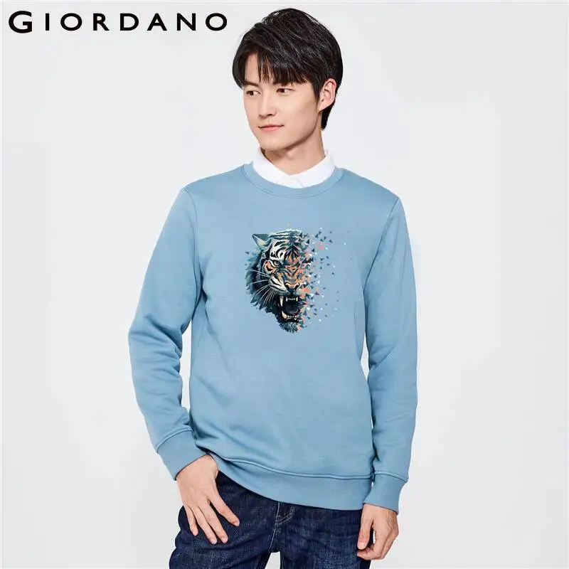 

GIORDANO Men Pets Series Sweatshirts Tiger Print Fleece-Lined Sweatshirts Crewneck Fashion Casual Loose Sweatshirts 91093244