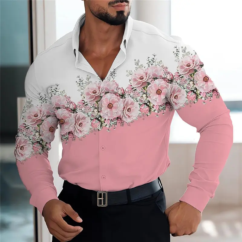 

Men's Shirt Floral Pattern Lapel Outdoor Street Long Sleeve Printed Clothing Fashion Streetwear Breathable Design