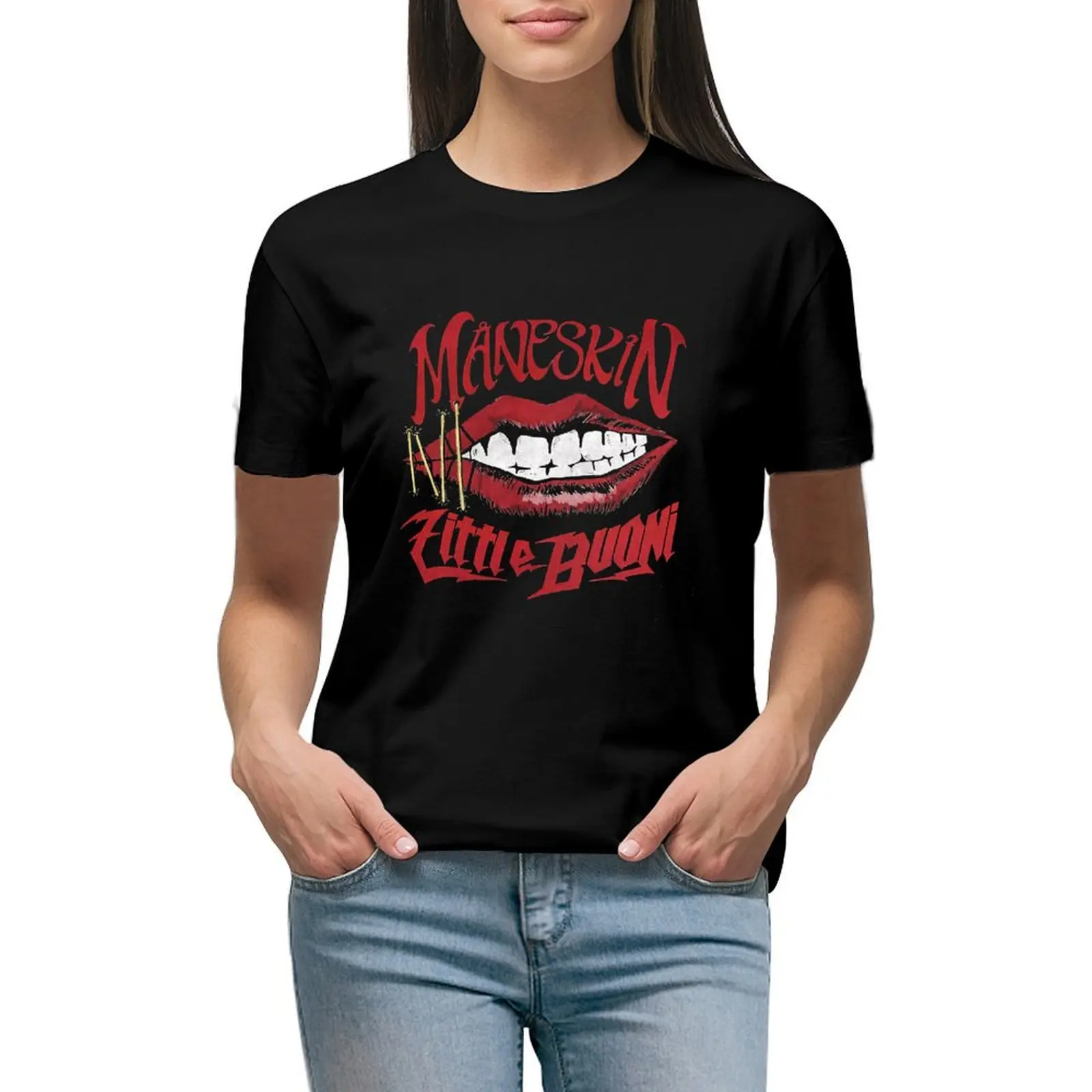 

MANESKIN zitti e buoni T-shirt tees lady clothes kawaii clothes white t shirts for Women