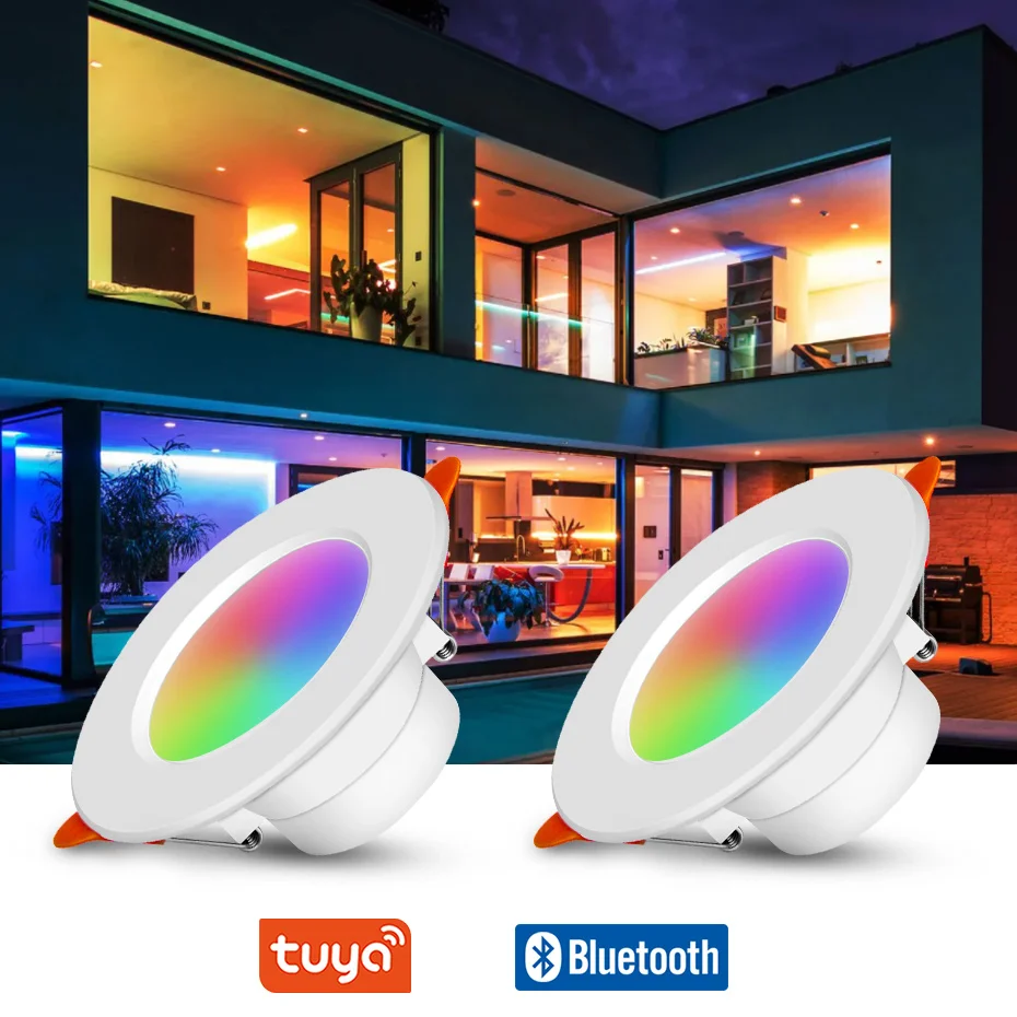 

AC110V 220V Smart Bluetooth RGB Downlight 10W Recessed LED Ceiling Lamp Warm White RGB Dimmable Tuya APP Remote Control