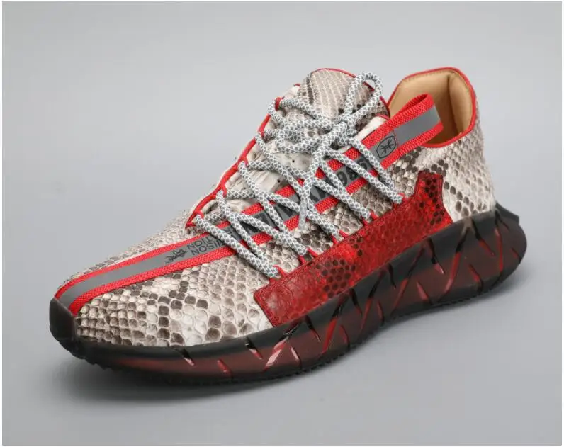 

2022 new Real Genuine python skin snake leather men fashion shoe sneaker flat leisure shoe soft beige red color