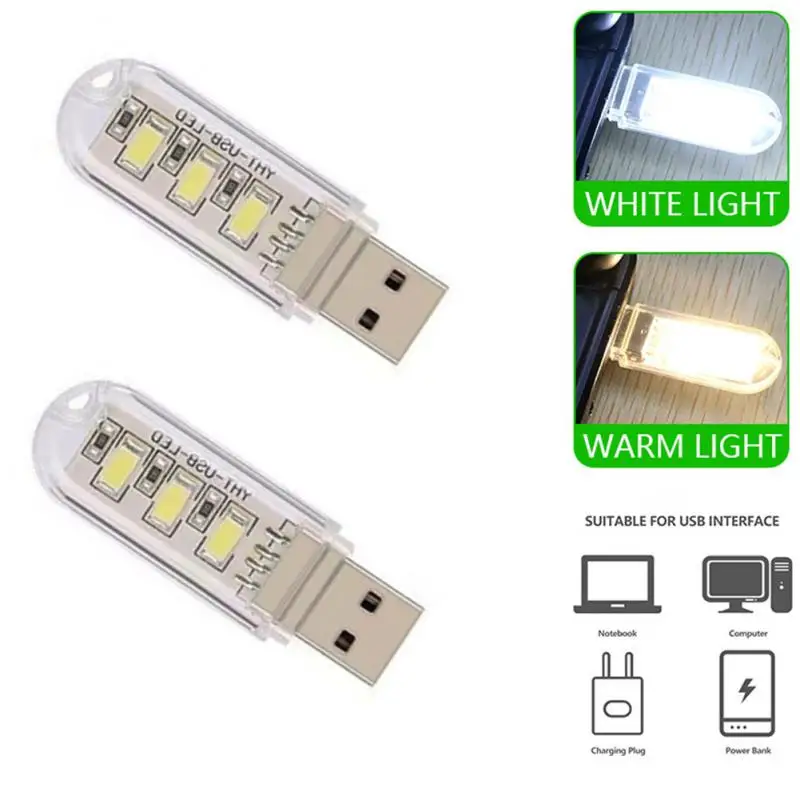 Portable Bright 3 LED Night Light USB Lamp for PC Laptop Reading White/Warm.AU 