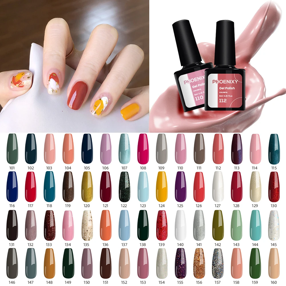PHOENIXY Manicure Tools Set 38PCS Gel Nail Polish with 36W/48W Lamp Semi Permanent Gel Varnish 8ML Nail Gel Kit Gift for Girls 4