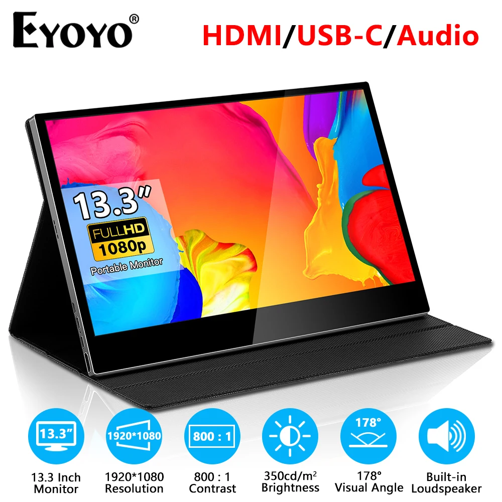 

Eyoyo Portable Monitor 13.3 Inch USB-C & HDMI External Display Full HD 1920x1080 IPS Screen for Laptop PC Phone Nintendo Switch