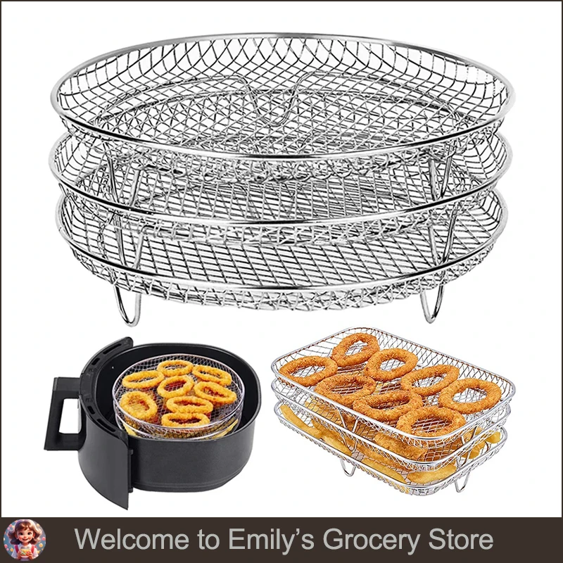 3-layers Air Fryer Rack Stackable Grilling Rack Stainless Steel Airfryer Oven Grill Steamer Cooker Kitchen Accessories Cooking air fryer rack steamer rack