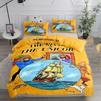 Tintin Adventure Tales Ensemble de housse de couette pour enfants King Queen Double Lit simple Ensemble de linge de lit 1