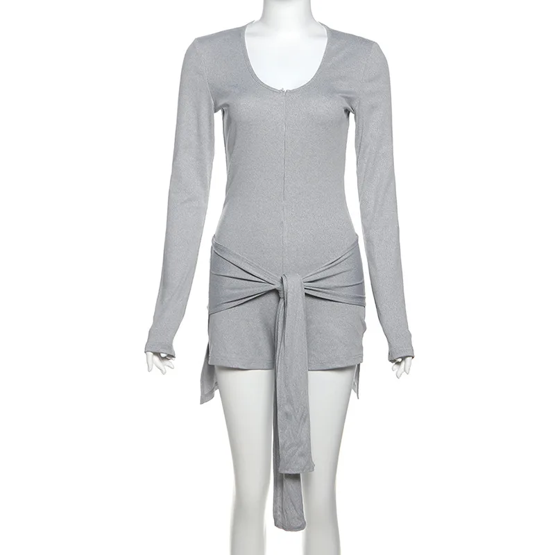 Sexy Bandage 2 Piece-Set Skirt Women Zipper Skinny Yoga Jumpsuit And Lace-Up Skirt Sets Clothes Women's Jumpsuit Outfits