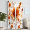 2Pcs Glam Style Curtain Panels Orange Red Floral Print With Hexagon Background Machine Washable Polyester Decorative Drapes_ai2 2