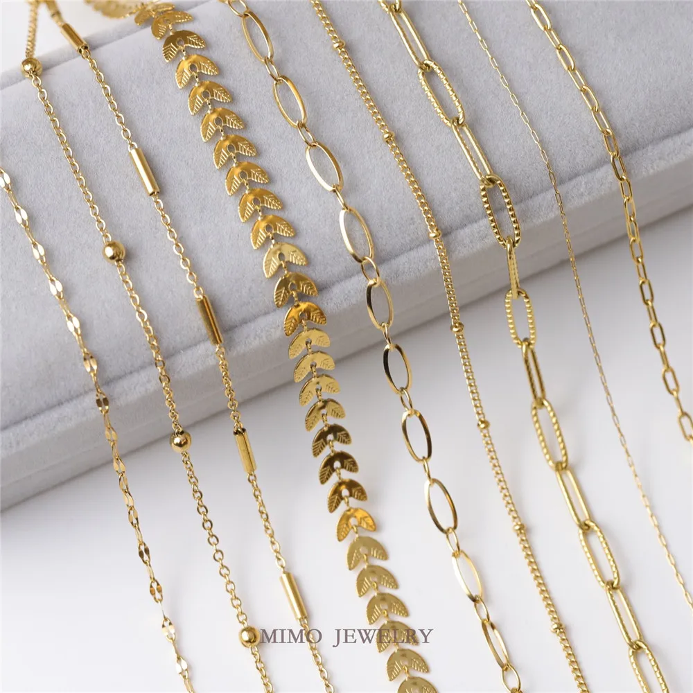 Titanium Steel Furnace Gold Plated Flat O Chain Lip Chain Snake Bone Chain Bead Chain DIY Bare Chain M-040