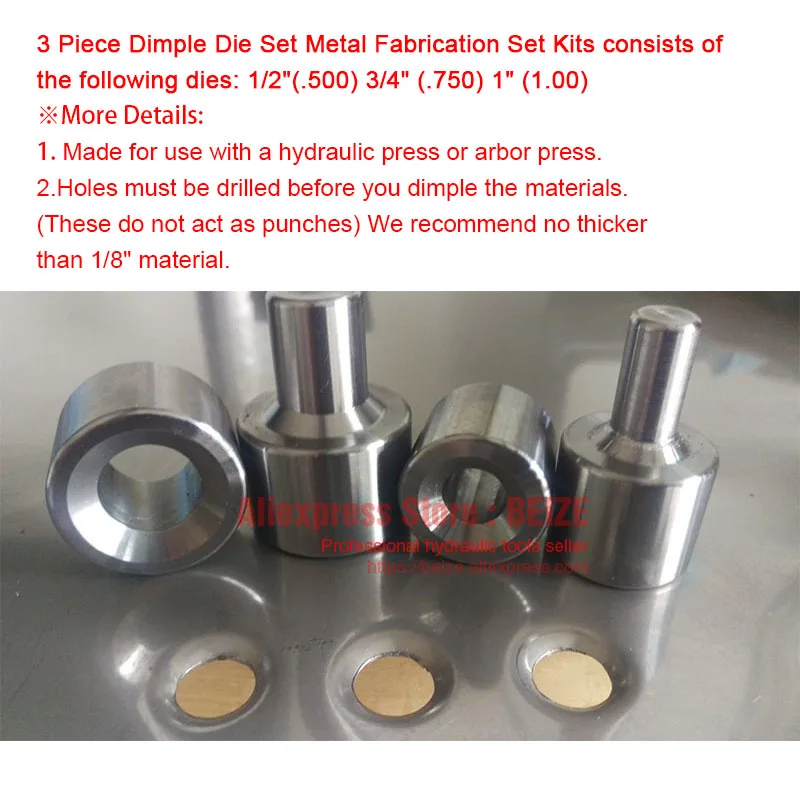 3 Piece Dimple Die Set 1/2" 3/4'" 1"