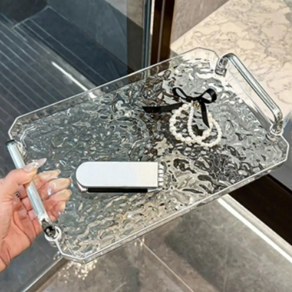 Water Ripple Luxurious Storage Tray Transparent Decorative Tea Cup Tray Household with Handle Rectangular Service Tray 3