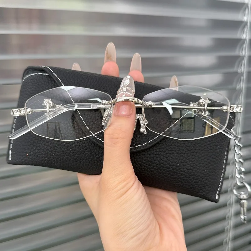 Fashion Frameless Glasses for Women Exquisite Luxury Diamond-Inlaid Blue Light Blocking Glasses Harajuku Vintage Y2K Eyewear