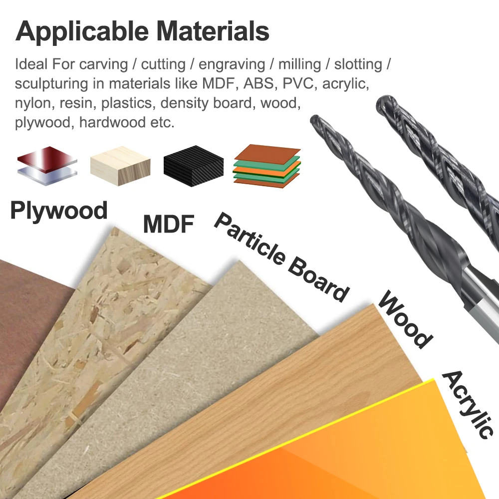 HUHAO Taper Spiral Ball Nose End Mill - TiSiN Coated CNC Router Bit For Metal & Aluminum