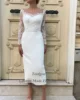 Toofgon Sheath Matte Satin Wedding Gowns Lace Long Sleeves Bride Dresses Pleated Customized Midi Formal Prom Party Bride Dress 2