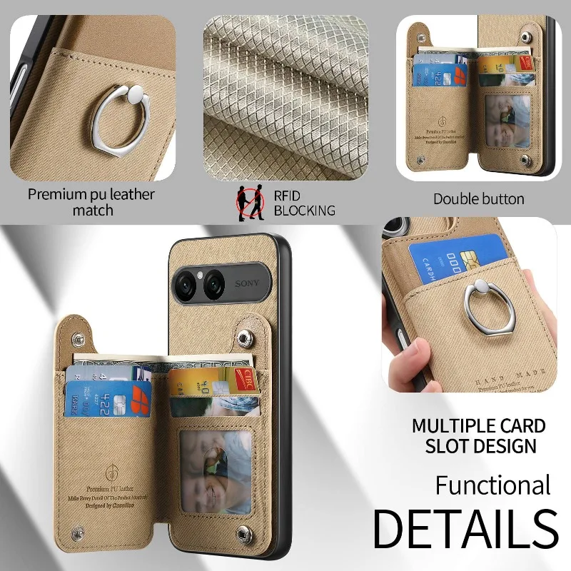 PU Leather Flip Wallet Card Slot Phone Case with Ring Holder and Shockproof Bumper Shell
