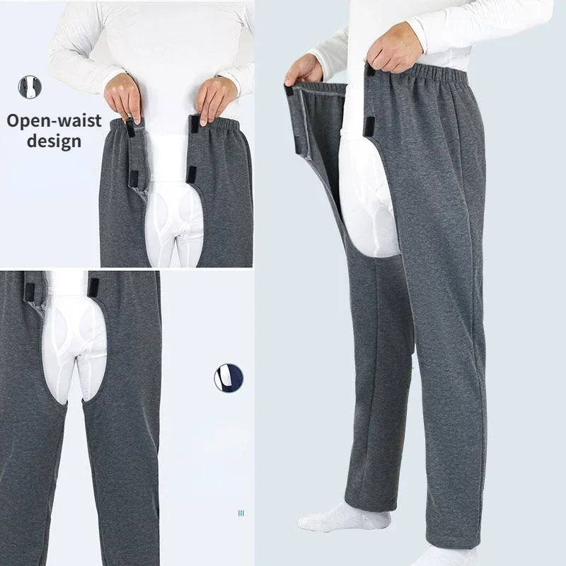 Man Front Back Open Crotch Patient Sweatpants Unisex Adult Old Incontinence Nurse Pants Care Easy Clothing Functional Bottoms