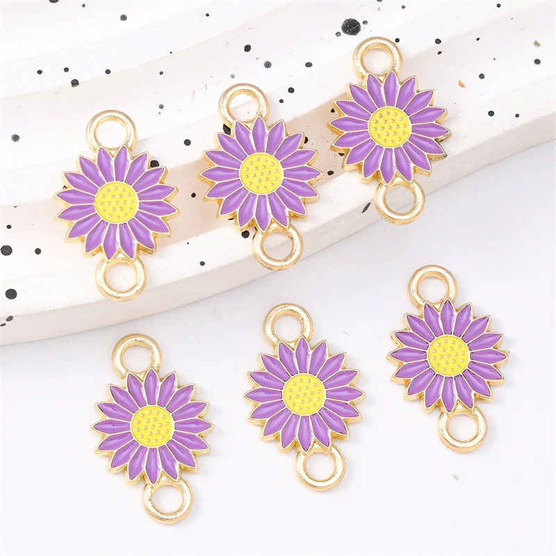 Duarte 20 Stück/Lot niedliche bunte Emaille-Blumen-Anhänger-Verbinder für die Schmuckherstellung, DIY-Armbänder, Halsketten, handgefertigte Bastelbedarf