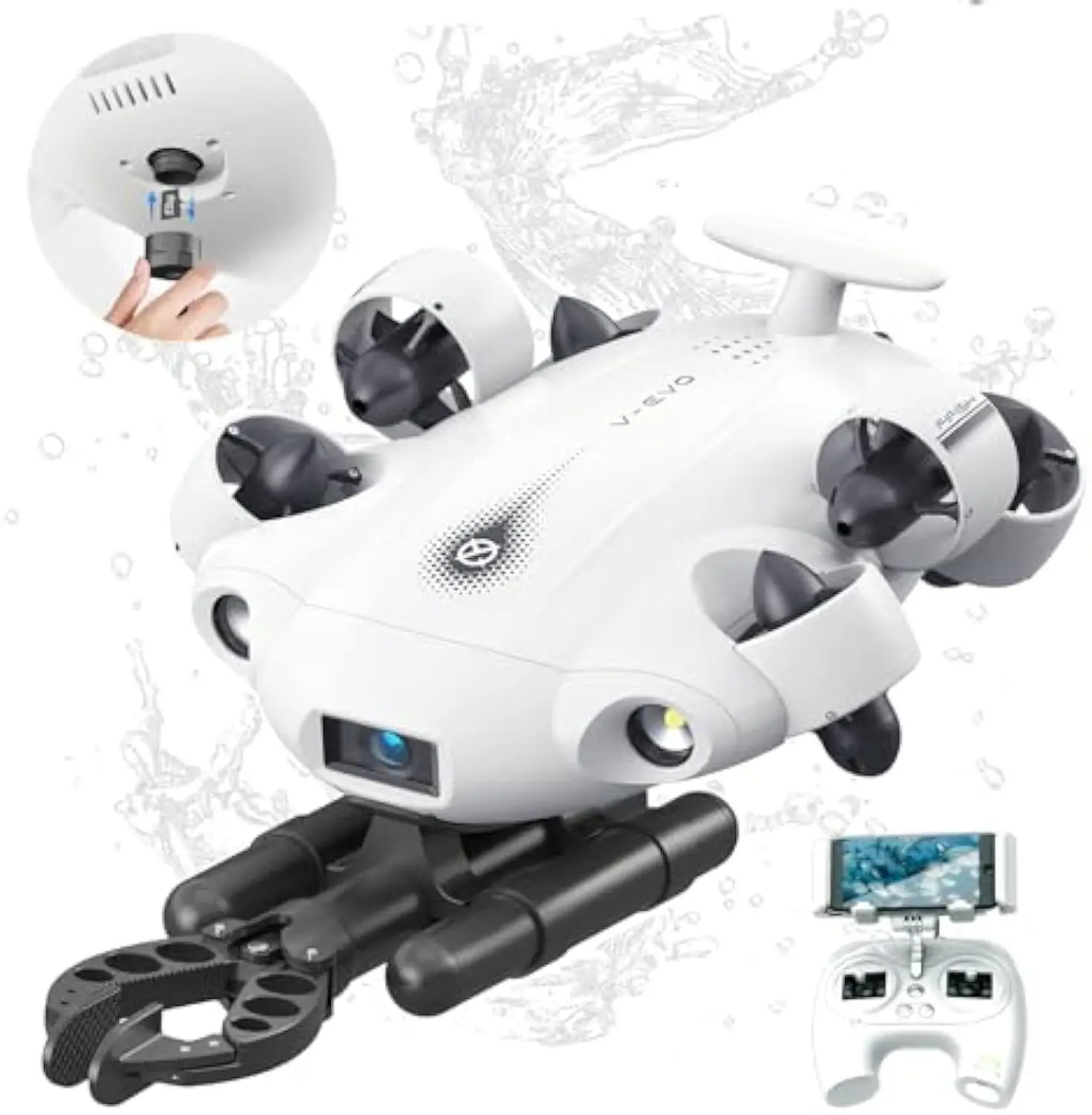 FIFISH V EVO 4K 60FPS Underwater Drone Kit, Robotic Arm ROV Underwater Submarine Underwater Fish Finder Drone with Camera