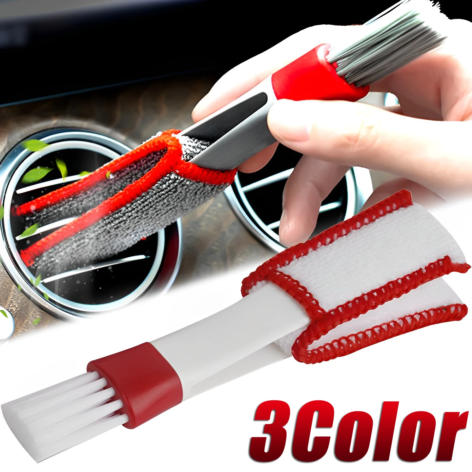 Cepillos de limpieza de detalles de coche de doble cabezal, limpieza de salida de aire de coche, acondicionador, rejilla, plumero, cepillos de limpieza, Herramientas de limpieza Interior de coche