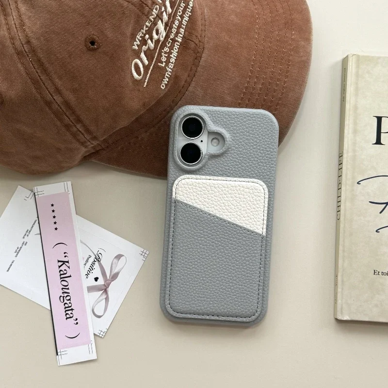 Luxury Dual-Color Skin Texture Phone Case with Card Holder Slot Back Cover
