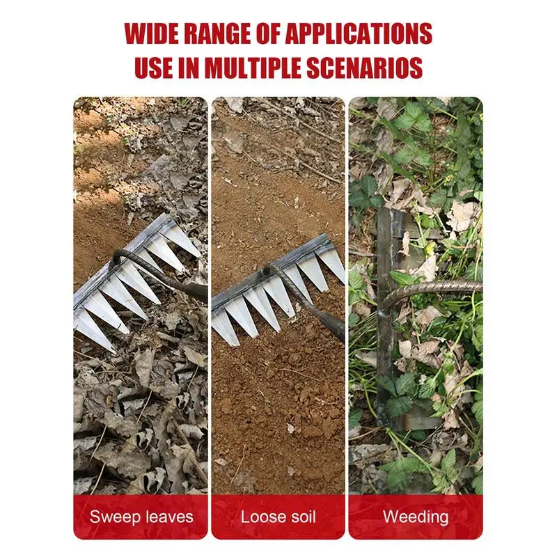 Gardening Hoe Weeding Rake Steel Farm Tool Grasping Raking Level Loosen Soil Harrow Clean Leaves Collect Weeds Agricultural Tool 5