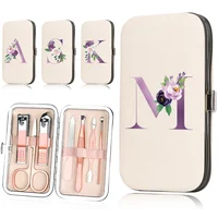 7 Pcs Nail Clippers Set Stainless Steel Nail Cutter Kit Manicure Tools Portable Pedicure Organizer Case Purple Letter Pattern