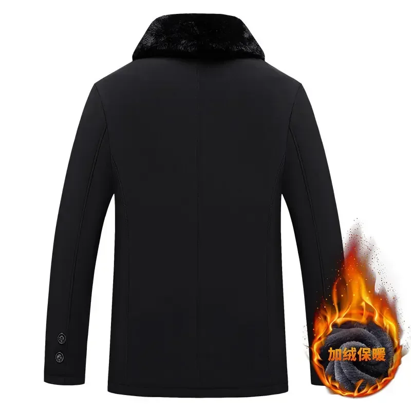 Men Parker Thick Warm Streetcoat Cotton Coat Jacket Winter Coat Fashion Fur Collar Solid Color Men Zipper Winter Coat Men's New 3