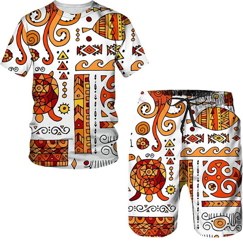 Summer 3D African Print Dashiki Men Shorts Suits Couple Outfits Vintage Style Hip Hop T Shirts +Shorts Male/Female Tracksuit Set
