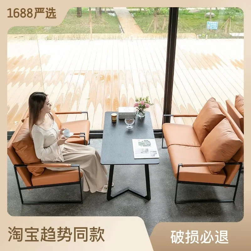 

Coffee Shop Table and Chair Combination Retro Industrial Style Western Restaurant Bar Negotiation Small Sofa Book Bar