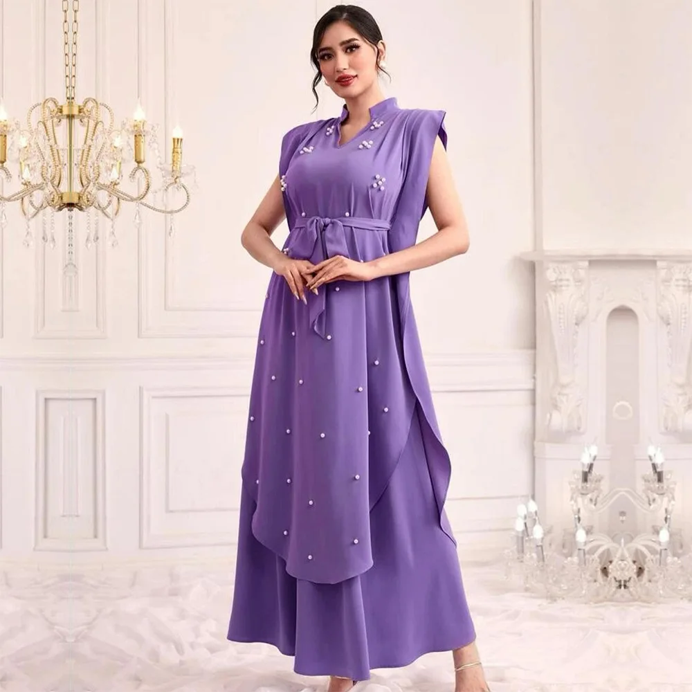 

Eid Party 2023 Summer Pearl Ruffles for Elegant Muslim Women Abaya Dresses Turkey Arabic Dubai Kaftan Evening Morocco Jalabiya