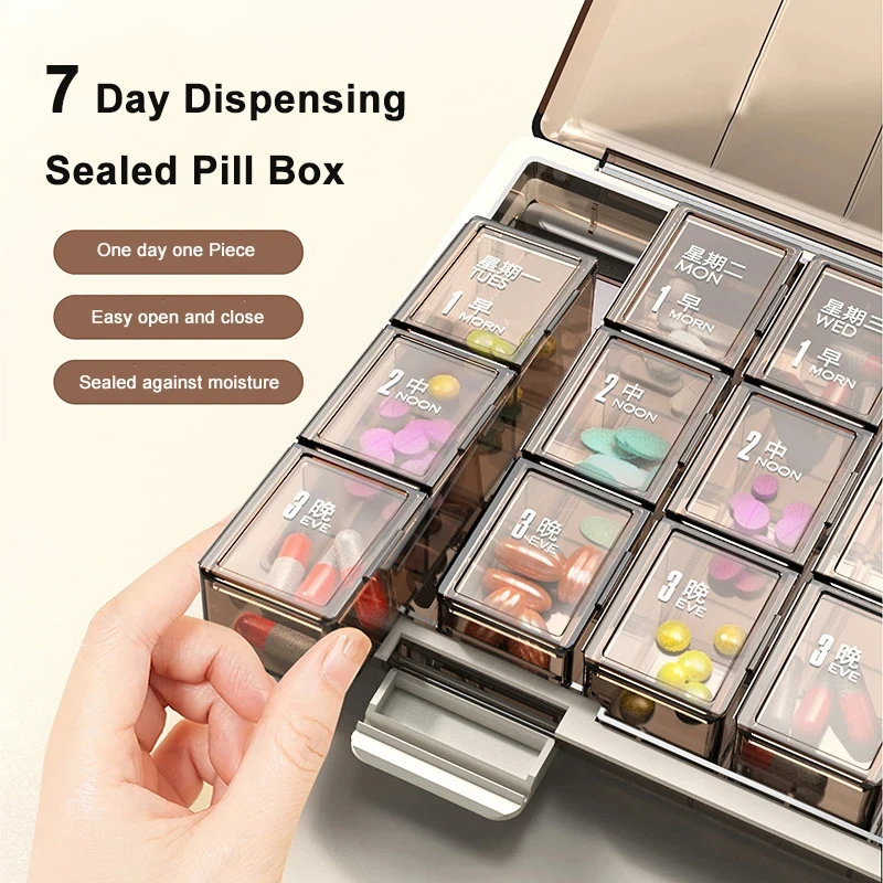 

Portable Weekly 7 Days Pill Case Colorful Design Stackable 3/4 Times A Day Medicine Storage Dispenser Plastic Pill Organizer Box