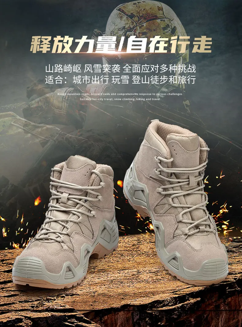 Description Picture 4 of itemHiking Shoes Men Combat Boots Leather Lace Up Ankle Boot Work Shoes for Wear-resistant Desert Field shoes