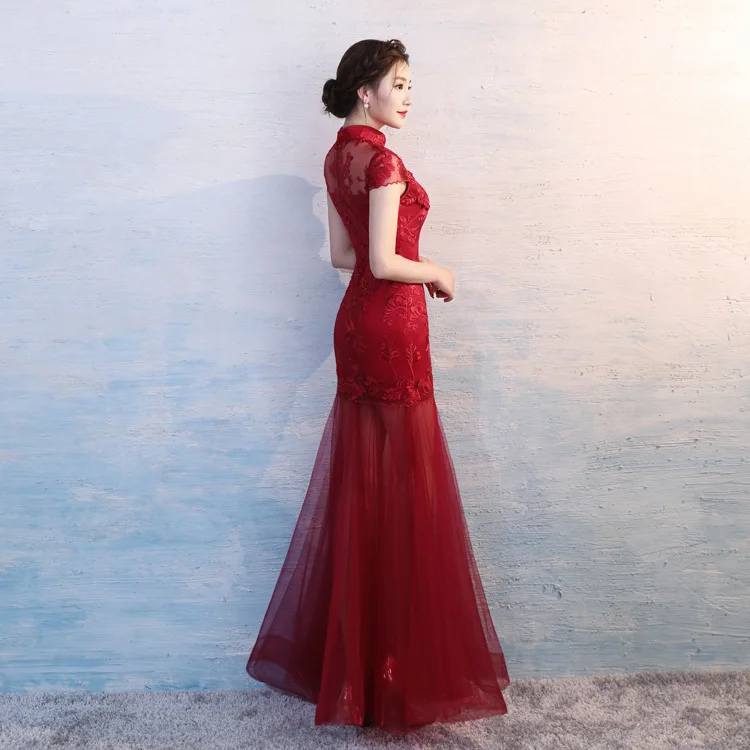 Elegant Female Chinese Classic Cheongsam Traditional Evening Party Dress Sexy Slim Long Qipao Large Size 3XL Lace Vestidos
