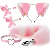 Fox Tail Anal Plug Cat Ears Headbands Set Adult Games Nipple Clip Neck Collar Erotic Cosplay Sex Toys For Women 1