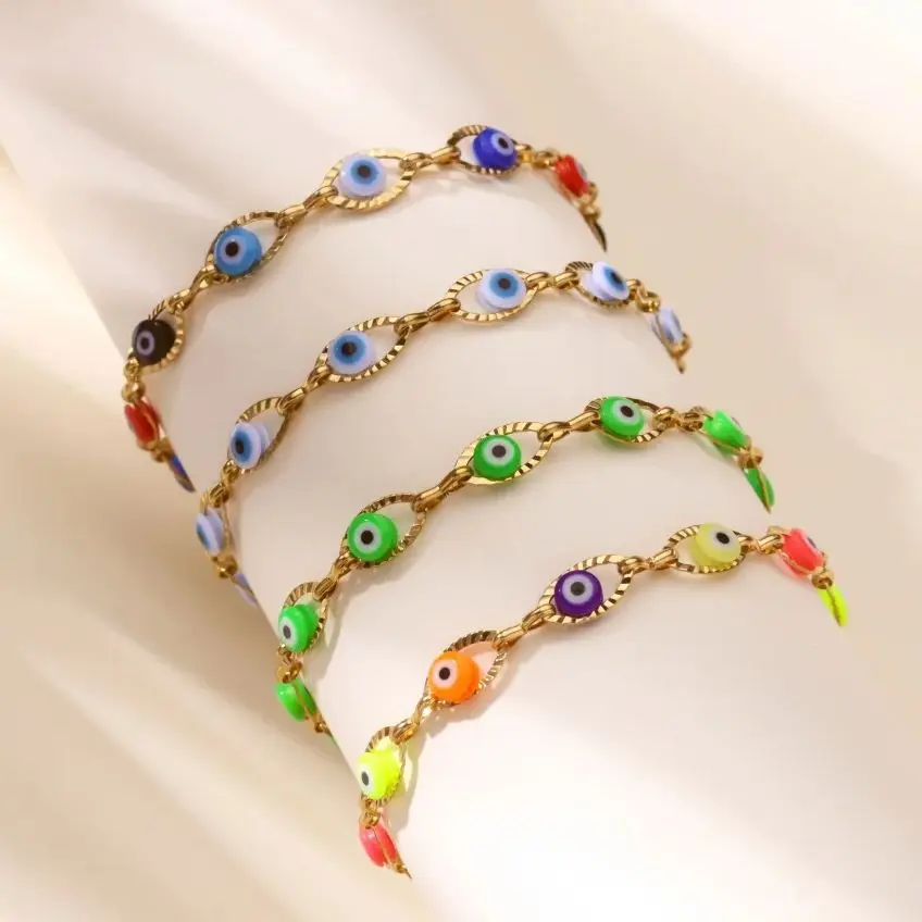 Colorful Stainless Steel Evil Eye Anklets For Women