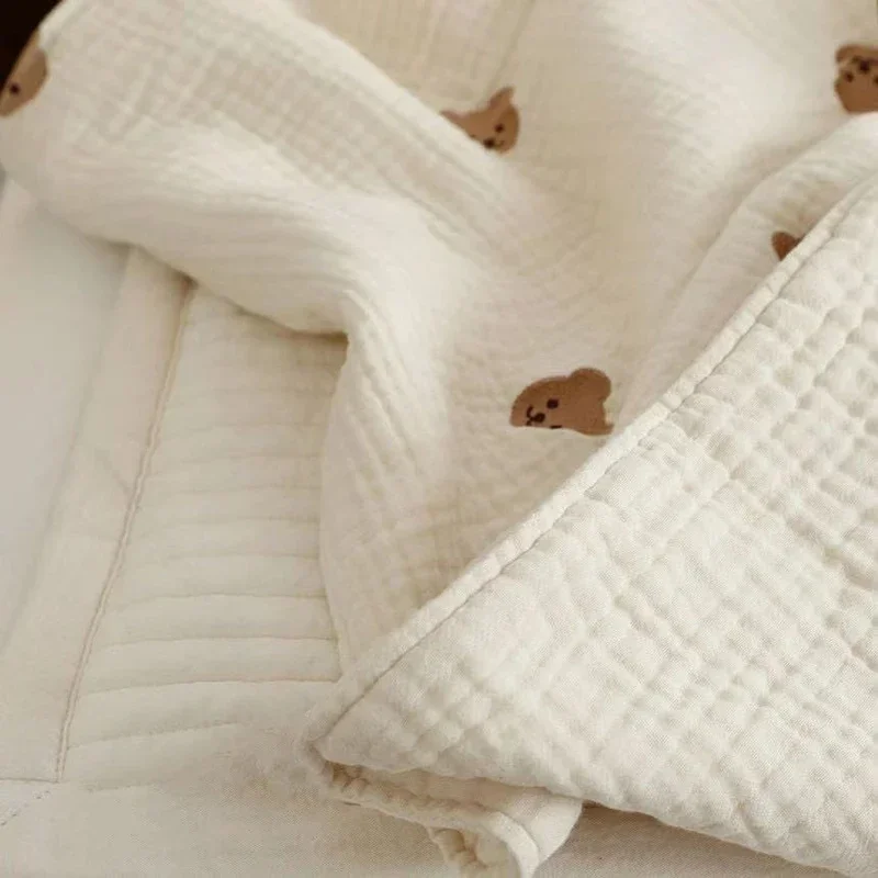 Cotton Muslin Baby Blanket Newborn 6 Layer Gauze Stroller Blanket Bear Embroidery Kids Sleeping Blanket Bedding Baby Item 5