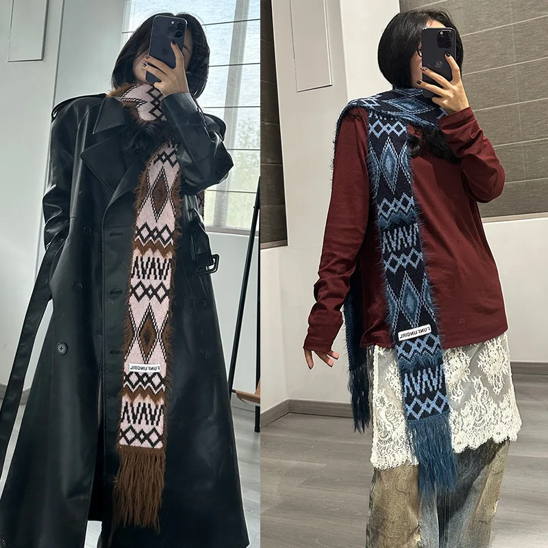 New Korean Version Ins Warm Retro Scarf Women Autumn Winter Versatile Chic Student High-end Knit Small Scarf Female Y2K Muffler