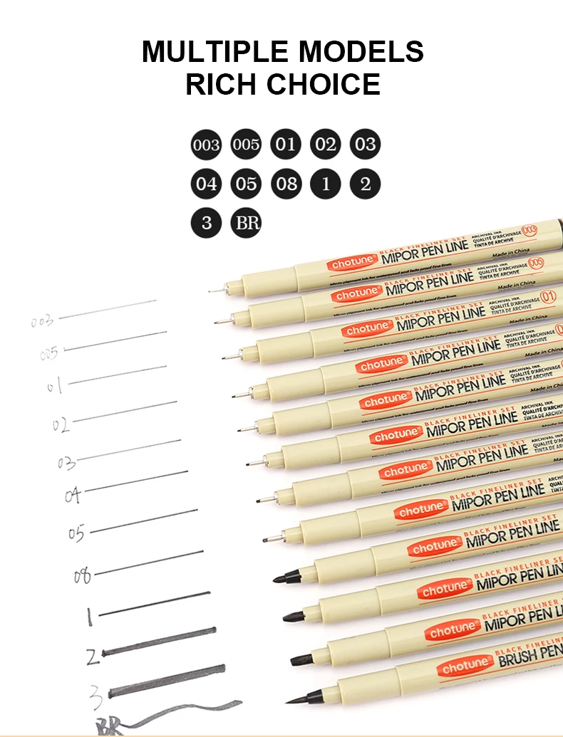 12 Tip Pigment Liner Micron Ink Marker Pen for Manga Draw