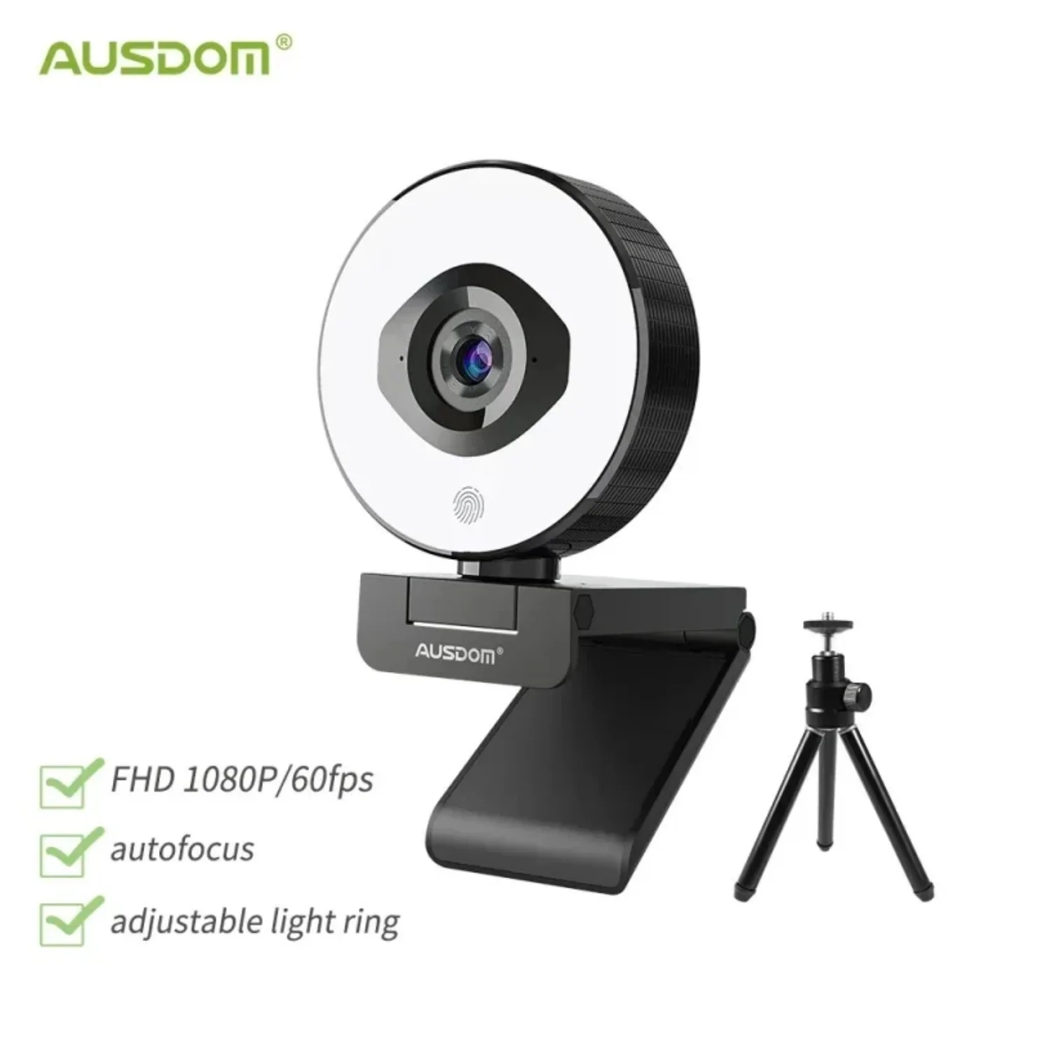 He-AUSDOM AF660 FHD 1080P 60FPS 웹캠 자동 초점 75 도 스트림 캠, 조절식 라이트 프리 삼각대 포함, 라이브 스트리밍용