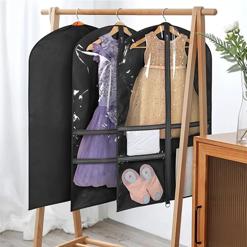 Breathable Non-woven Dance Costume Bags Waterproof Dustproof PVC Garment Bag Hanging Clothes Dance Competitions With Zip Pockets 3