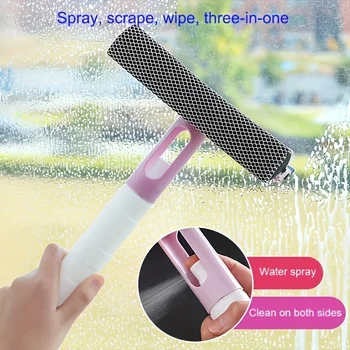 3 In 1 Window Cleaning Brush Glass Wiper for Bathroom Mirror Window With Spray Double-sided Window Cleaner Squeegee Wiper 1