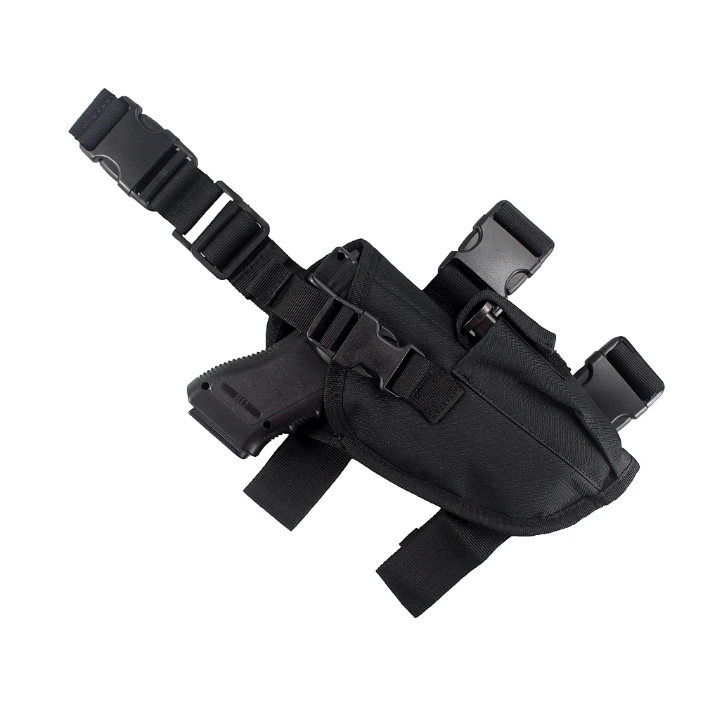 Tactical Adjustable Drop Leg Pistol Holster Right Hand Thigh Gun Pouch with Mag Holder for 1911 5＂Full Size Ruger Glock Series