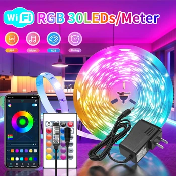 WIFI APP 5050 RGB LED Strip  24K Control With Battery And US plug Power Supply For Home Decoration  And Ambient Lighting 1