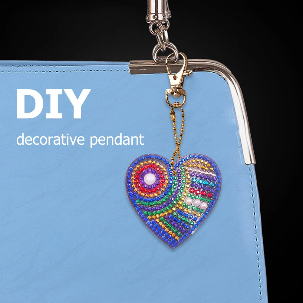 4/5Pcs 5d DIY Heart-shaped Diamond Painting Keyring Mosaic
