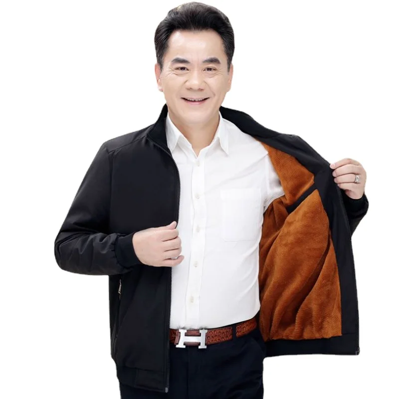 2023 Fleece Thick Middle-aged Elderly Dad Wear Men Coat Autumn Winter Men Loose Jacket Clothes Stand Collar Winter Coat