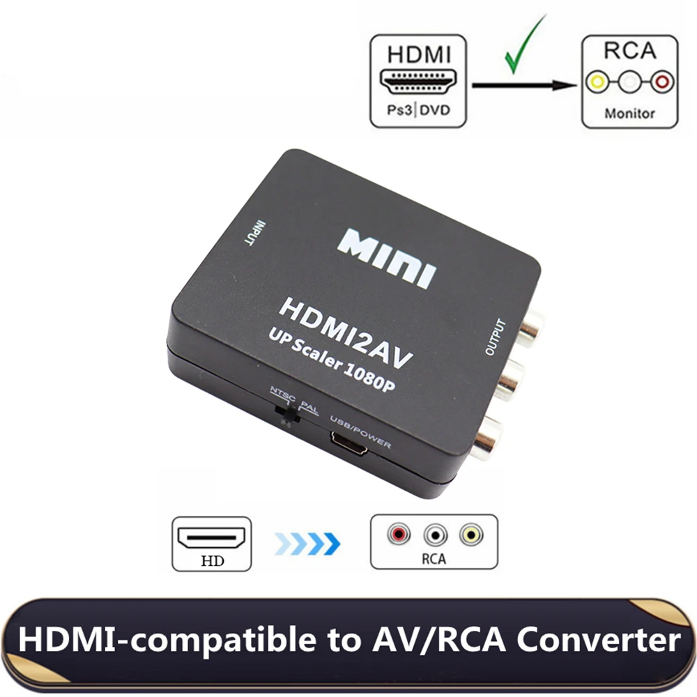 HDMI-compatible TO AV RCA CVSB L/R Video 1080P Scaler Converter Box HD Video Composite Adapter HDMI2AV Adapter Support NTSC PAL hdmi to av adapter