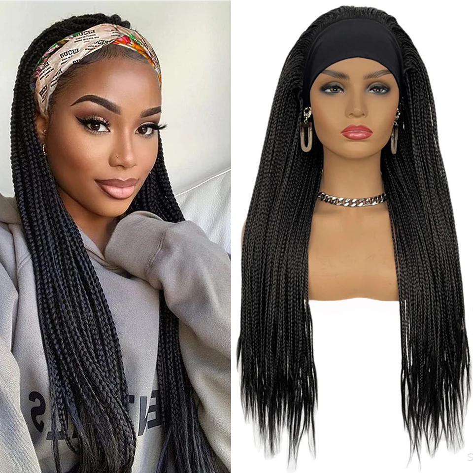 Box Braided Headband Wigs for Black Women Synthetic Braided Wigs Twist Crochet Hair Cornrow Braid Wig Long Straight Headband Wig synthetic hair wigs